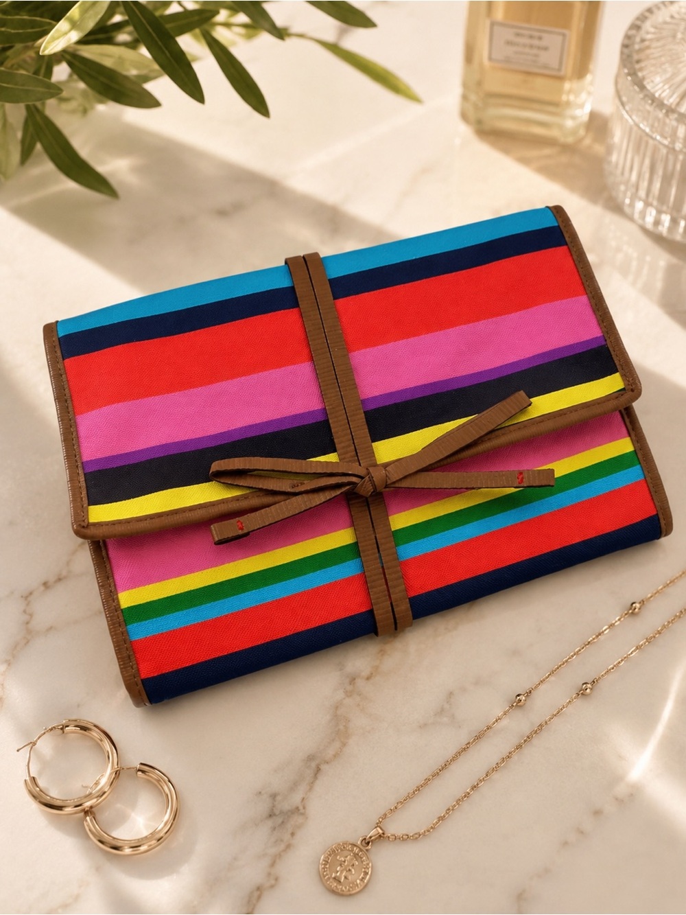 Stella & Dot Multicolor Striped Travel Jewelry Organizer Roll-Up Case